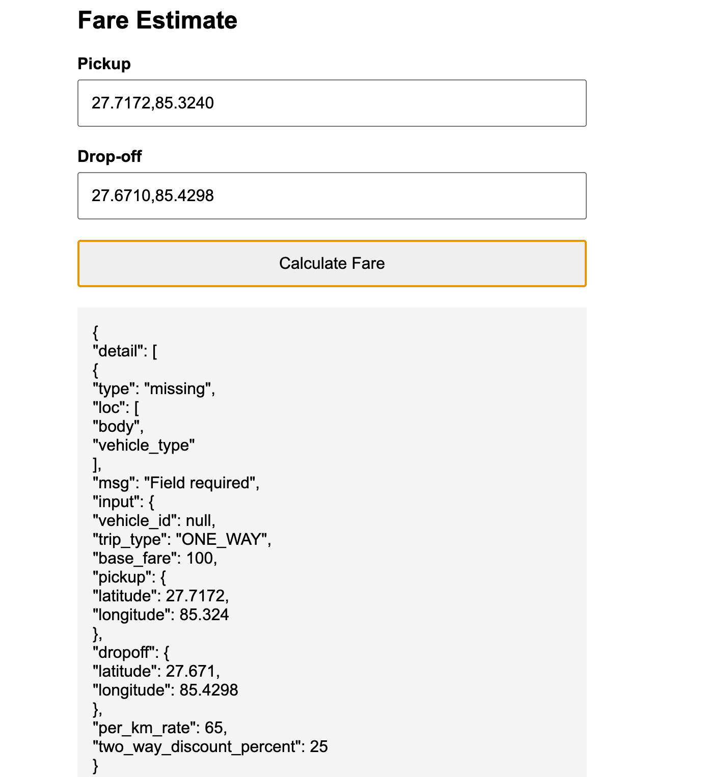Preview of Api Fare Calculator